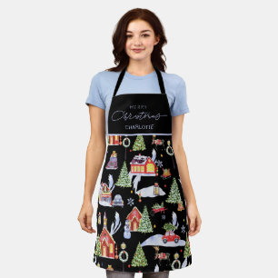 Watercolor Christmas Pattern Family Matching Apron