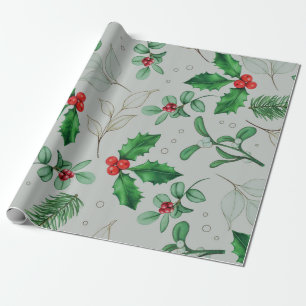 Watercolor Christmas Pattern Wrapping Paper Sheet