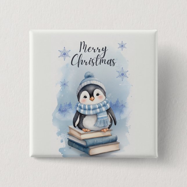 Watercolor Christmas Penguin 15 Cm Square Badge (Front)
