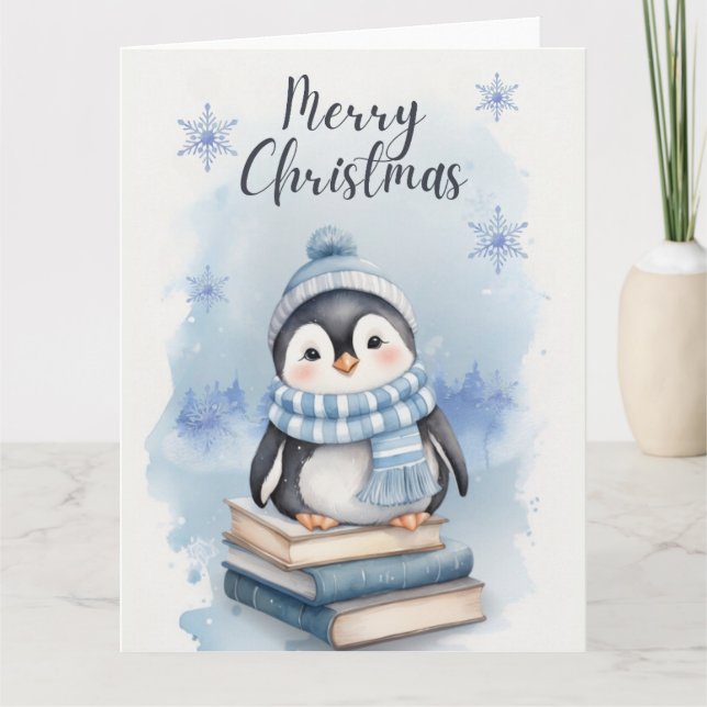 Watercolor Christmas Penguin Card (Front)
