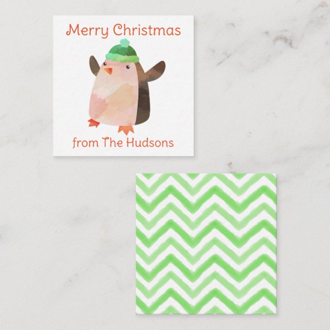 Watercolor Christmas Penguin Gift Enclosure Cards (Front/Back)