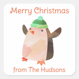 Watercolor Christmas Penguin Gift Stickers