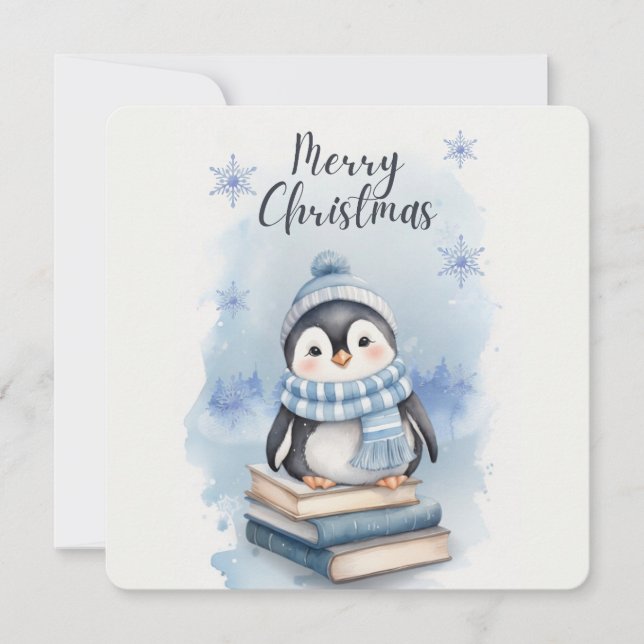 Watercolor Christmas Penguin Invitation (Front)