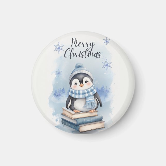 Watercolor Christmas Penguin Magnet (Front)