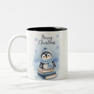 Watercolor Christmas Penguin Two-Tone Coffee Mug