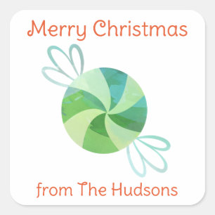 Watercolor Christmas Peppermint Candy Gift Sticker