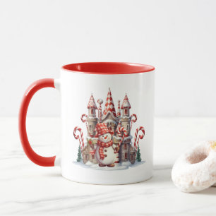 Watercolor Christmas peppermint Snowman monogram Mug