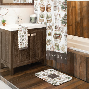 Watercolor Christmas Personalised Modern Shower Curtain