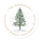 Watercolor Christmas Pine Tree Return Address 
