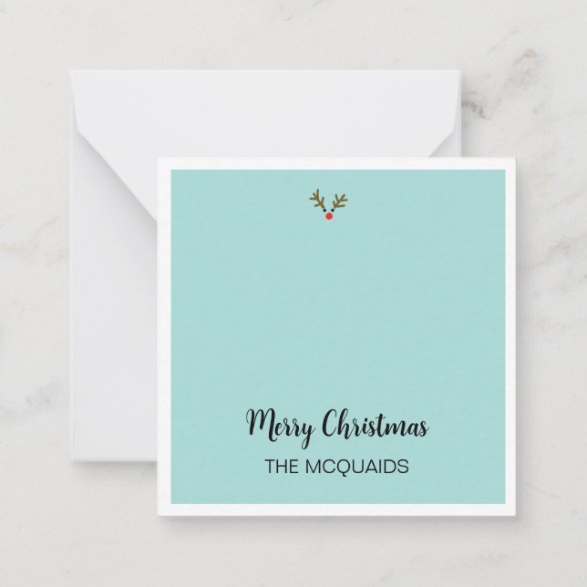 Watercolor Christmas Pine Tree with Rudolph Named Card (Back)