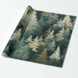Watercolor Christmas Pine Trees Winter Forest Wrapping Paper
