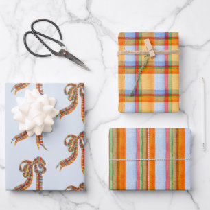 Watercolor Christmas Plaid and Stripes Bows Wrapping Paper Sheet