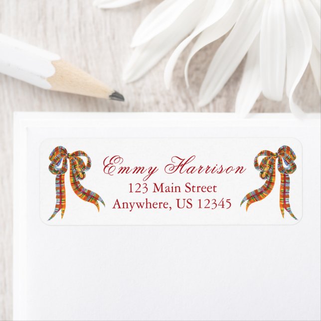Watercolor Christmas Plaid Bows Address (Insitu)