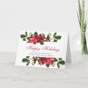 Watercolor Christmas Poinsettia Corporate Greeting Holiday Card