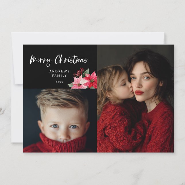 Watercolor Christmas Poinsettia Design Announcement (Front)