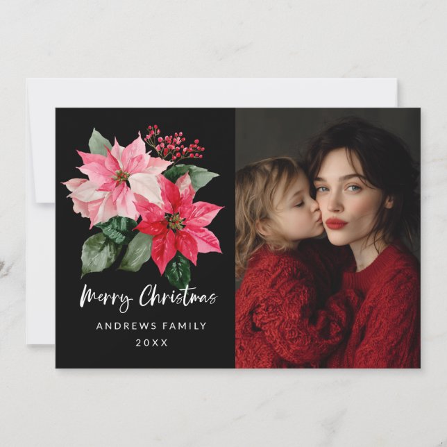 Watercolor Christmas Poinsettia Design Announcement (Front)