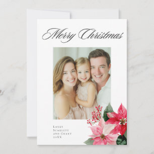 Watercolor Christmas Poinsettia Design Holiday Card