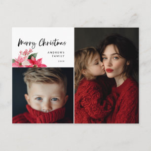 Watercolor Christmas Poinsettia Design Holiday Postcard
