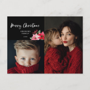 Watercolor Christmas Poinsettia Design Holiday Postcard