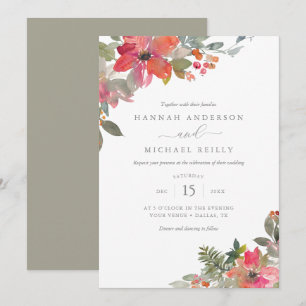 Watercolor Christmas Poinsettia Floral Wedding Invitation