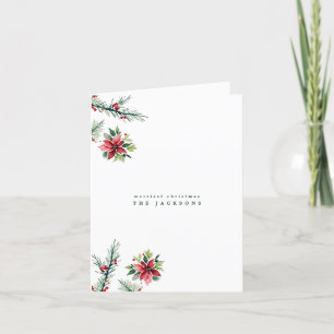 Watercolor Christmas Poinsettia Tree   Photo Holiday Card