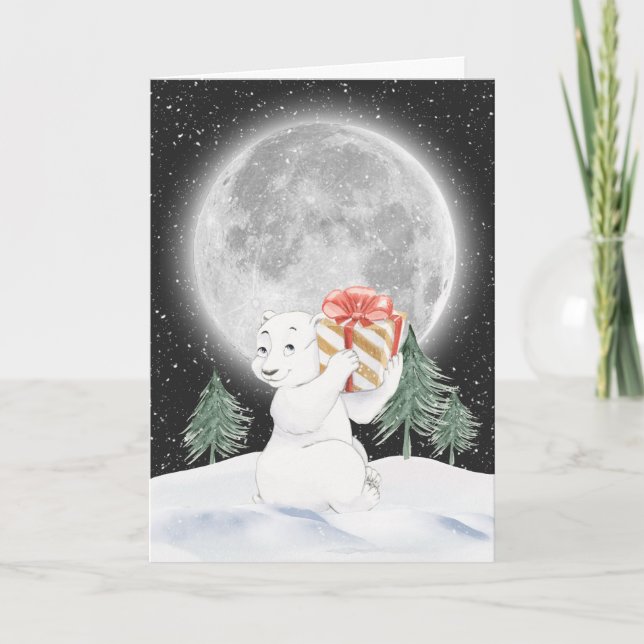 Watercolor Christmas Polar Bear  Card (Front)
