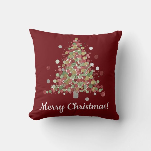 Watercolor Christmas Polka Dot Tree Cushion (Front)