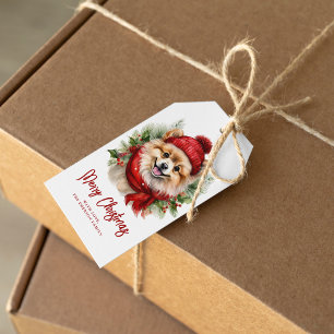Watercolor Christmas Pomeranian Dog Gift Tags