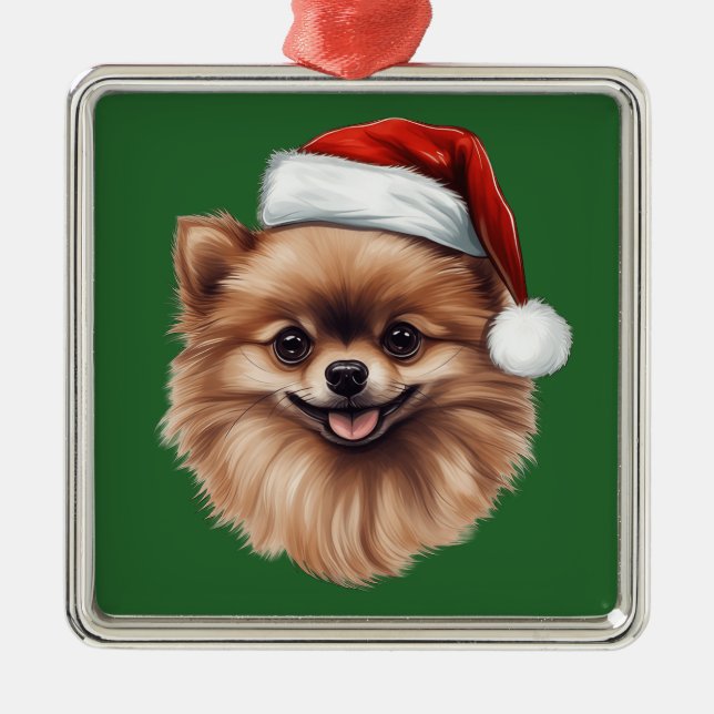 Watercolor Christmas Pomeranian Ornament (Front)