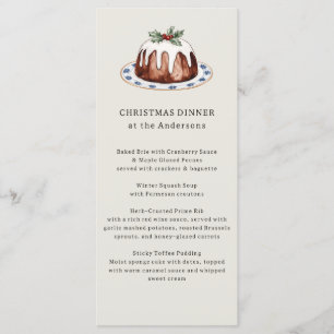 Watercolor Christmas Pudding Festive Dinner Menu