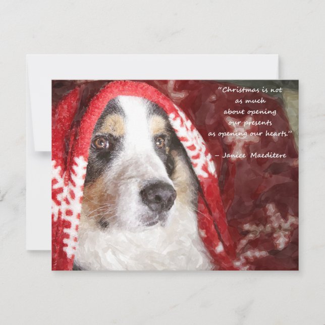 Watercolor Christmas puppy with blanket Holiday Card (Front)