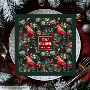 Watercolor Christmas red cardinal deep green Napkin