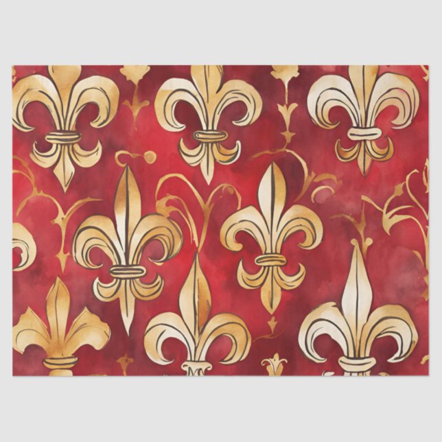 Watercolor Christmas Red Gold Floral  Tissue Paper (Front)