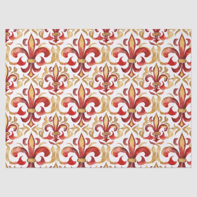Watercolor Christmas Red Gold Floral  Tissue Paper (Front)