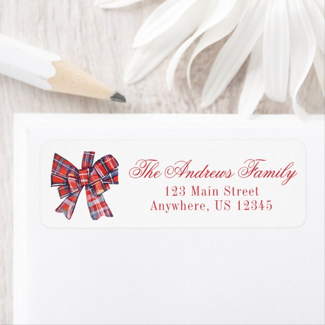 Watercolor Christmas Red Tartan Plaid Bow (Insitu)