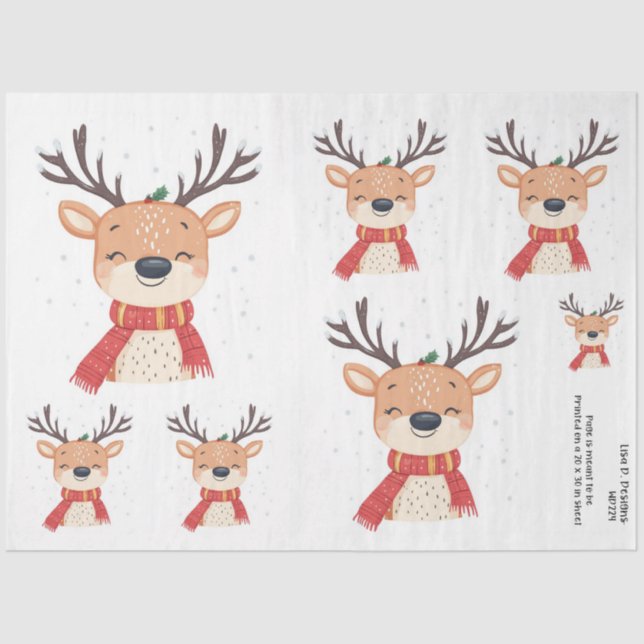 Watercolor Christmas Reindeer Cartoon Tissue Paper (Front)