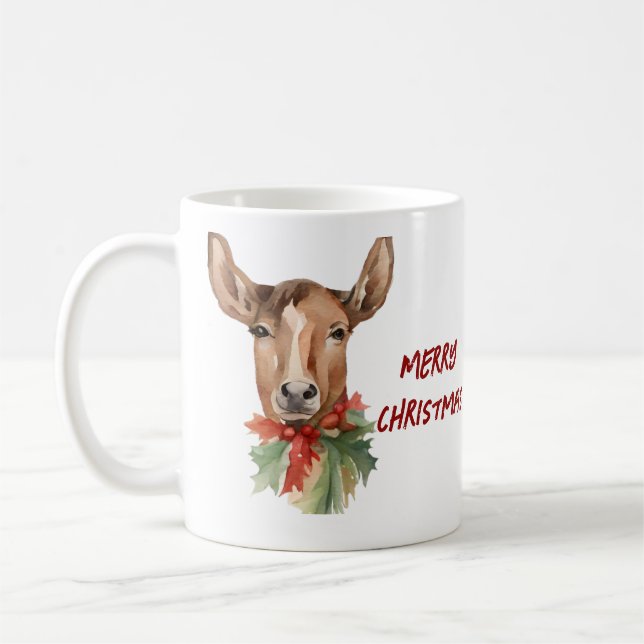 Watercolor Christmas Reindeer  Coffee Mug (Left)