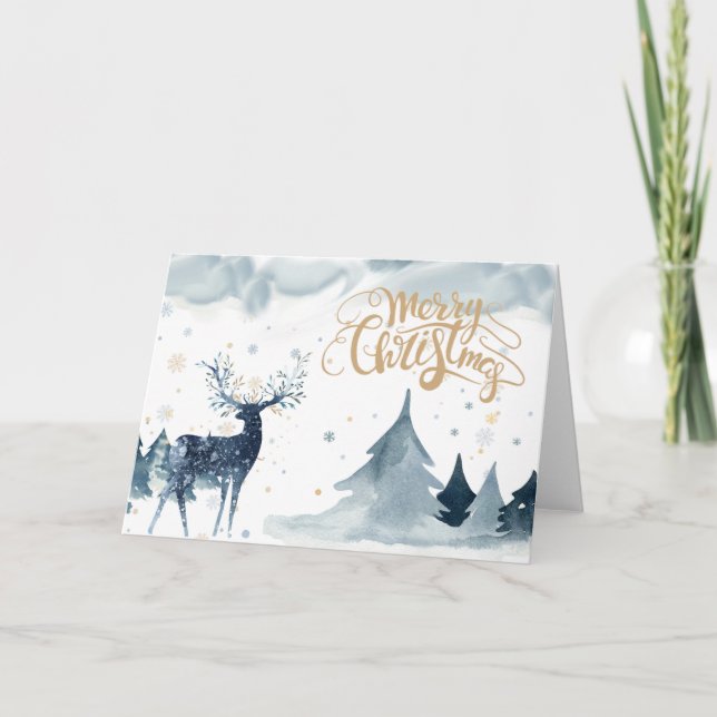 Watercolor Christmas Reindeer Folded Card (Front)