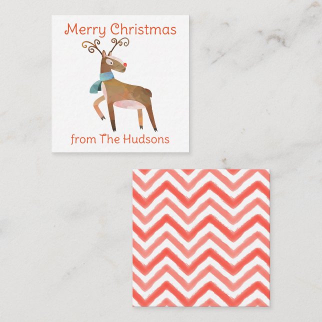 Watercolor Christmas Reindeer Gift Enclosure Card (Front/Back)
