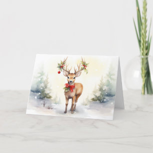 Watercolor Christmas Reindeer Holiday Card