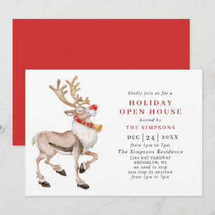 Watercolor Christmas Reindeer HOLIDAY OPEN HOUSE Invitation