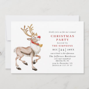 Watercolor Christmas Reindeer Holiday Party Invitation