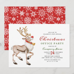 Watercolor Christmas Reindeer Holiday Party Invitation