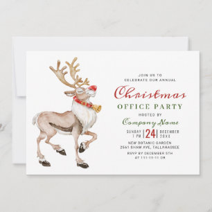 Watercolor Christmas Reindeer Holiday Party Invitation