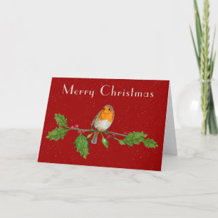 Watercolor Christmas Robin Greeting Card