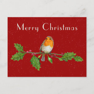 Watercolor Christmas Robin Greeting Card