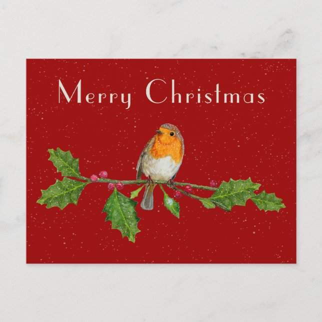 Watercolor Christmas Robin Greeting Card (Front)