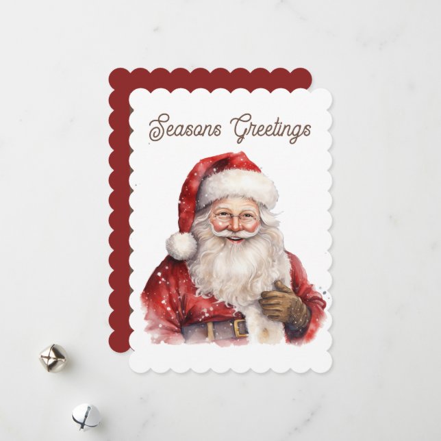 Watercolor Christmas Santa add text Holiday Card (Front/Back In Situ)