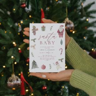 Watercolor Christmas Santa Baby Shower Invitation