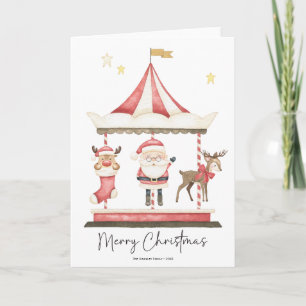 Watercolor Christmas Santa Claus Carousel  Card